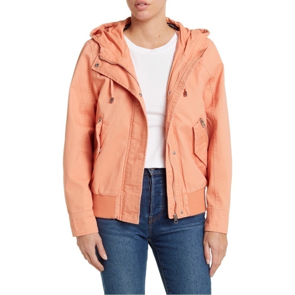 New! French Connection Cotton Bomber Peach Hooded Jacket